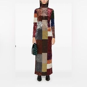 Pierre-Louis Mascia Ranat Patchwork Maxi Long-Sleeve Maxi Dress